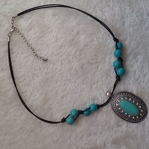 Turquoise Beaded Necklace with Silver Pendant